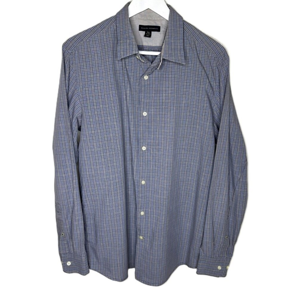 Banana Republic Blue and Gray Plaid Dress Shirt